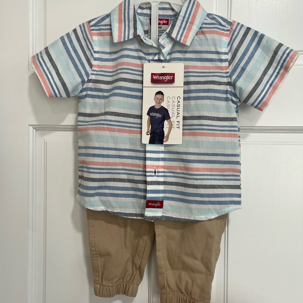 Wrangler Blue and Pink Button Down Shirt Lightweight Striped Top